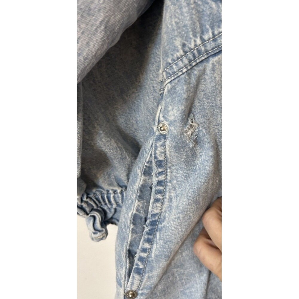 Free People Hannah Denim Mini Dress Sz Small Distressed Light Blue Denim - Picture 7 of 10